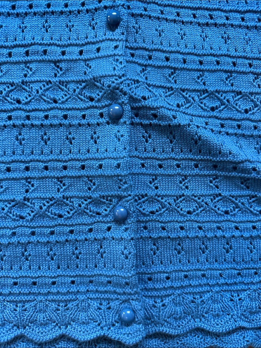 Sezane Cerulean Blue Crochet Knit Button-Front Shell - Picture 5 of 12